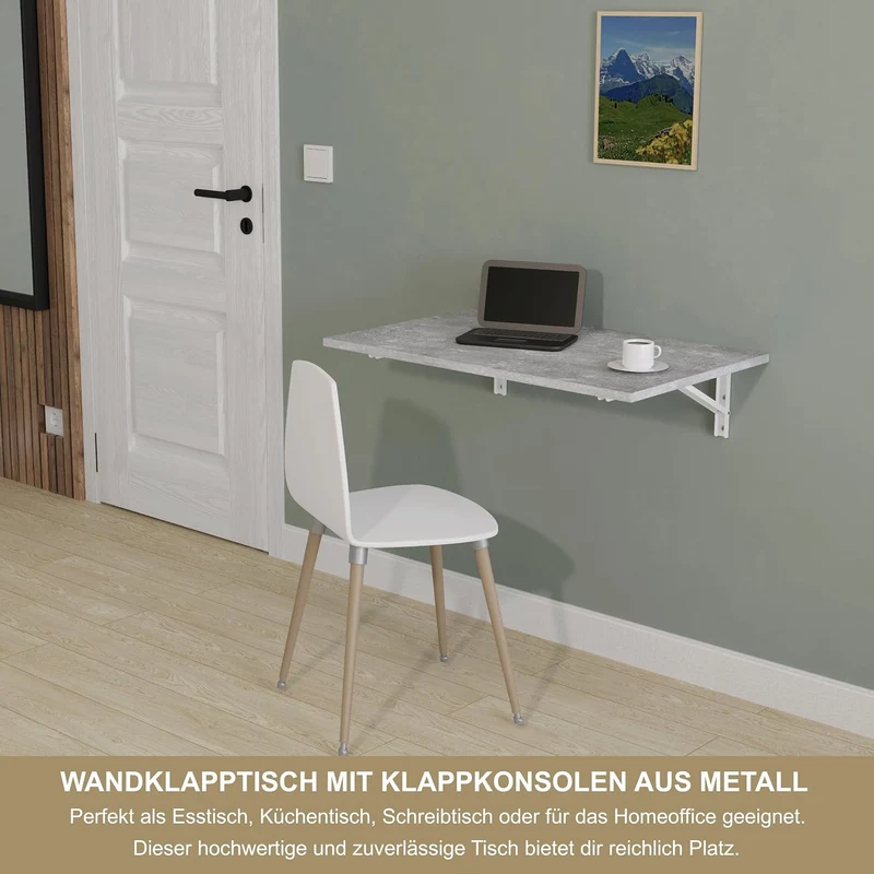 KDR Produktgestaltung Wandklapptisch Schreibtisch Tischplatte 80x50 cm in Betonoptik Klapptisch Esst