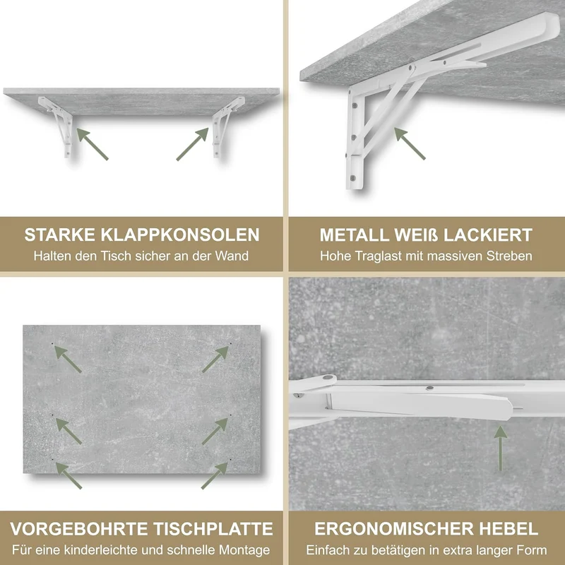 KDR Produktgestaltung Wandklapptisch Schreibtisch Tischplatte 80x50 cm in Betonoptik Klapptisch Esst