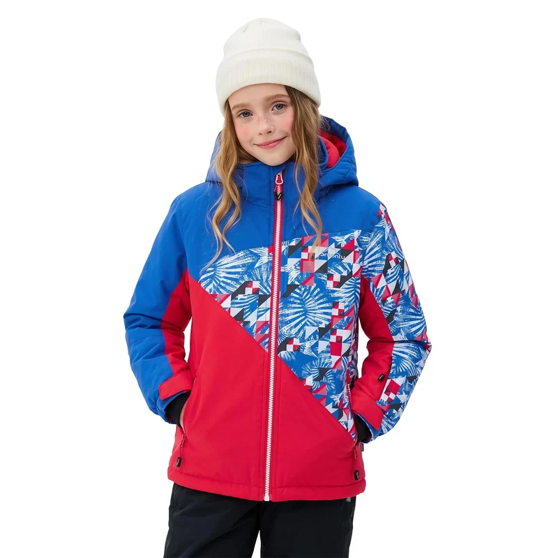 SMONTY Mädchen Skijacke, wasserdicht, warm, mit Kapuze, Schnee-Wintermantel für Kinder 140-152 Rot B