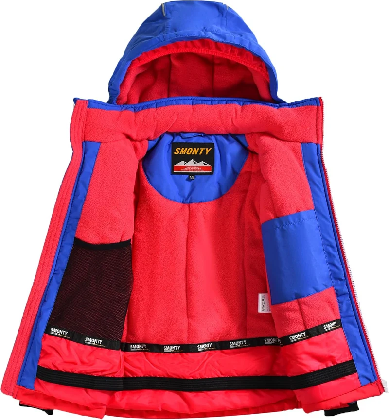 SMONTY Mädchen Skijacke, wasserdicht, warm, mit Kapuze, Schnee-Wintermantel für Kinder 140-152 Rot B