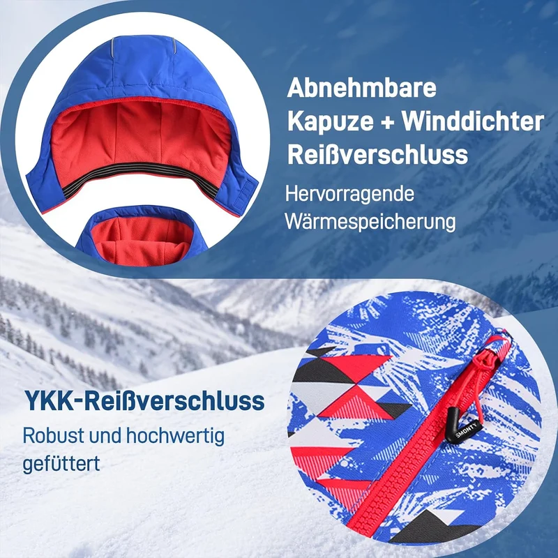 SMONTY Mädchen Skijacke, wasserdicht, warm, mit Kapuze, Schnee-Wintermantel für Kinder 140-152 Rot B