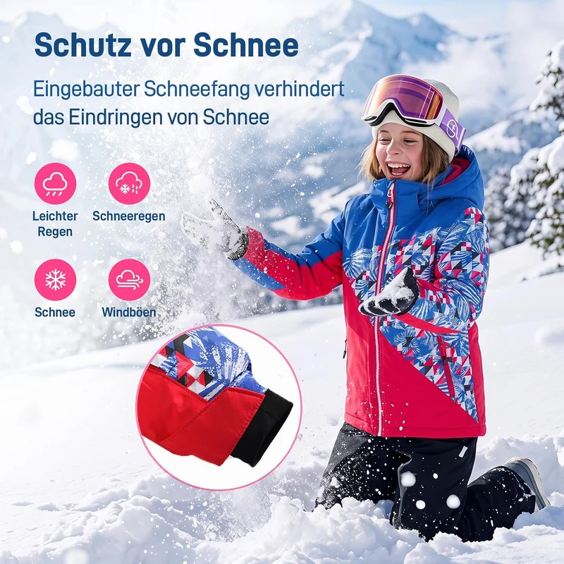 SMONTY Mädchen Skijacke, wasserdicht, warm, mit Kapuze, Schnee-Wintermantel für Kinder 140-152 Rot B