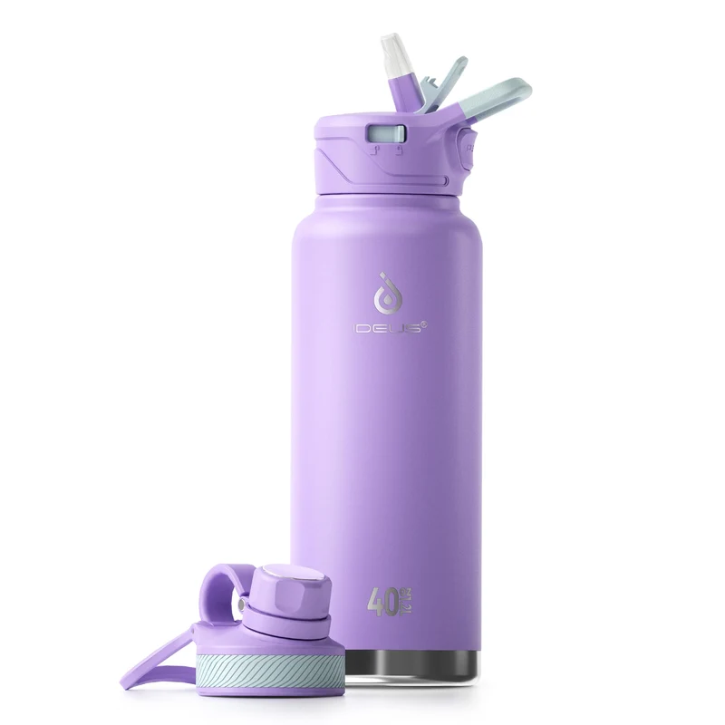 IDEUS Vakuumisolierte Wasserflasche, 40 Oz (1140 ml) Edelstahl Doppelwand Flasche Metall Sport Kanti