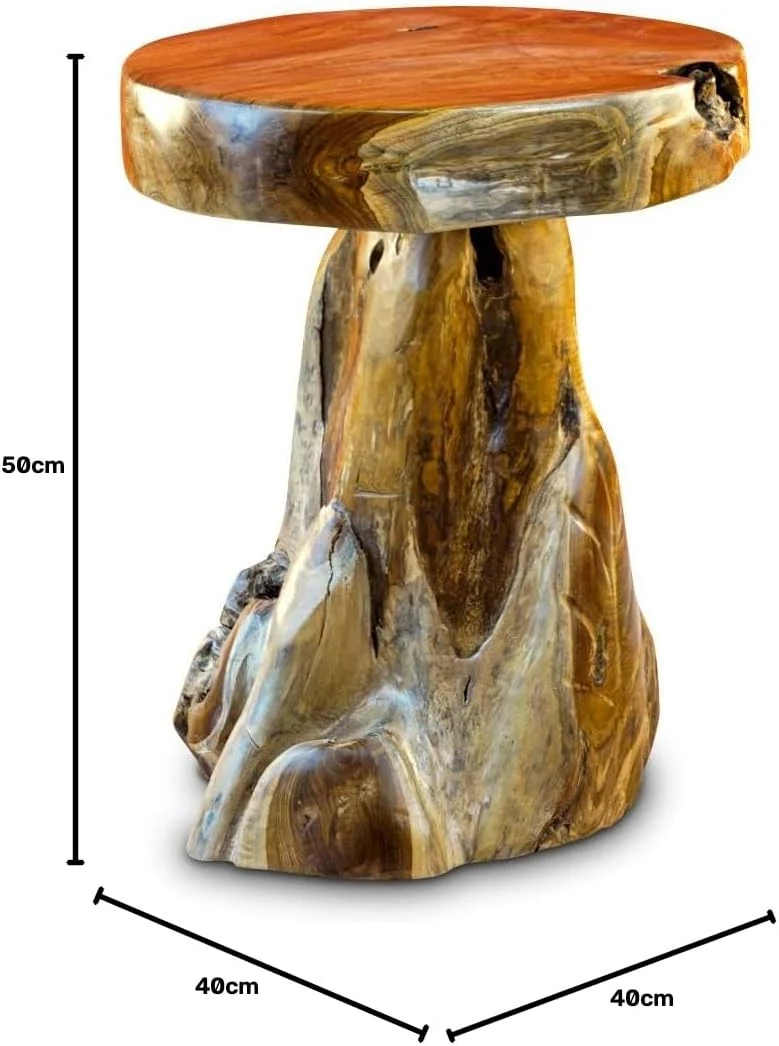Teak Beistelltisch – Kleiner Couchtisch aus Baumstammscheiben – Beistelltisch für Wohnzimmer und Cou