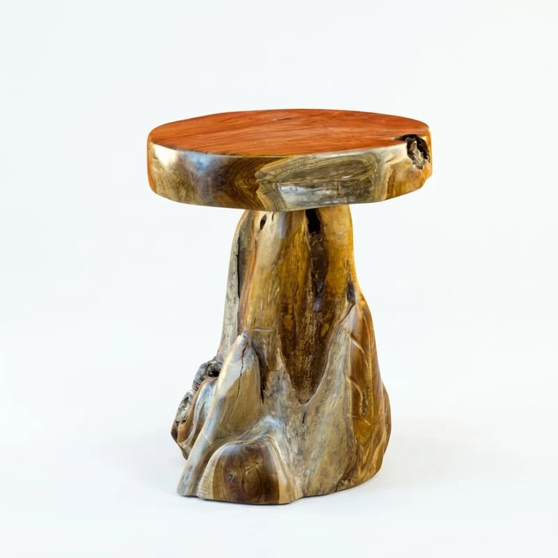 Teak Beistelltisch – Kleiner Couchtisch aus Baumstammscheiben – Beistelltisch für Wohnzimmer und Cou