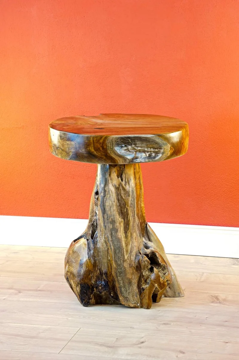 Teak Beistelltisch – Kleiner Couchtisch aus Baumstammscheiben – Beistelltisch für Wohnzimmer und Cou