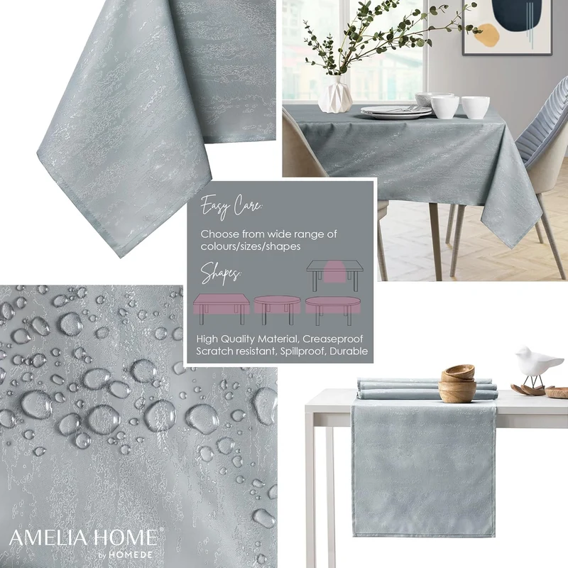 AmeliaHome Tischdecke 120x120 cm Tischtuch Tafeldecke Fleckschutz Lotuseffekt Abwaschbar Wasserabwei