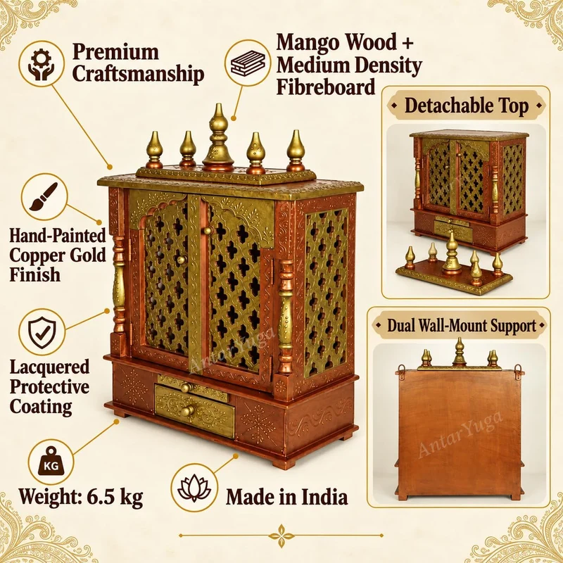 Home and Bazaar Rajasthani Holztempel/Mandir/Pooja Ghar/Mandapam