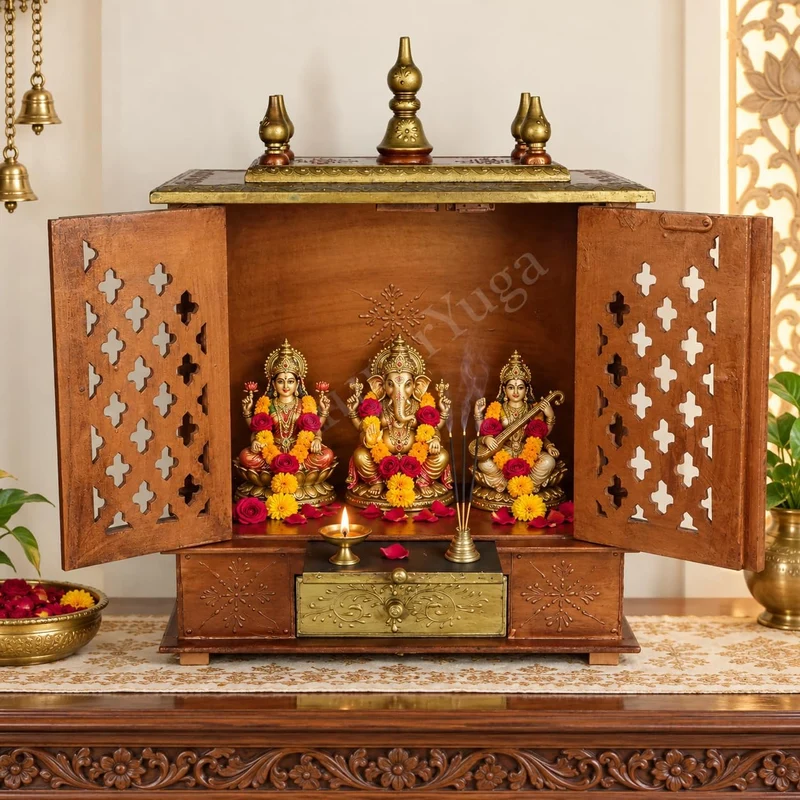 Home and Bazaar Rajasthani Holztempel/Mandir/Pooja Ghar/Mandapam