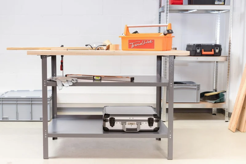 TrendLine Werkbank Arbeitsbank Tischlerbank 120 x 60 x 85cm 2 Ablageböden Arbeitstisch Werktisch Sch