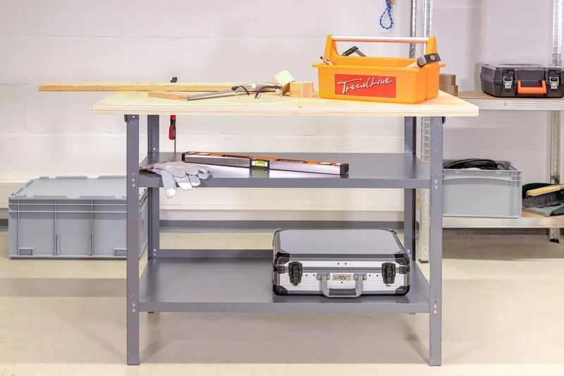 TrendLine Werkbank Arbeitsbank Tischlerbank 120 x 60 x 85cm 2 Ablageböden Arbeitstisch Werktisch Sch