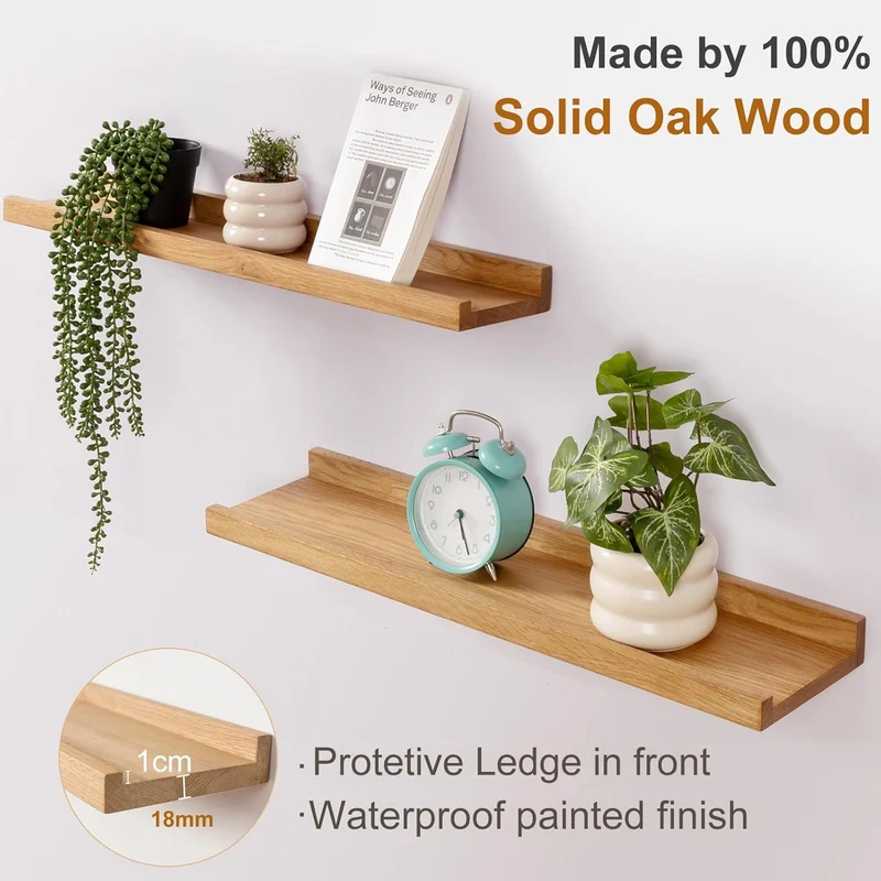 Gieanoo Bilderleiste Holz,30cm Eiche Wandregal Holz 2er-Set Regal Massiv Schweberegal gewürzregal re