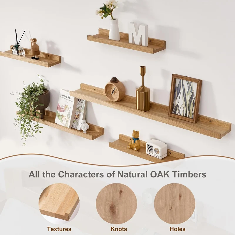 Gieanoo Bilderleiste Holz,30cm Eiche Wandregal Holz 2er-Set Regal Massiv Schweberegal gewürzregal re