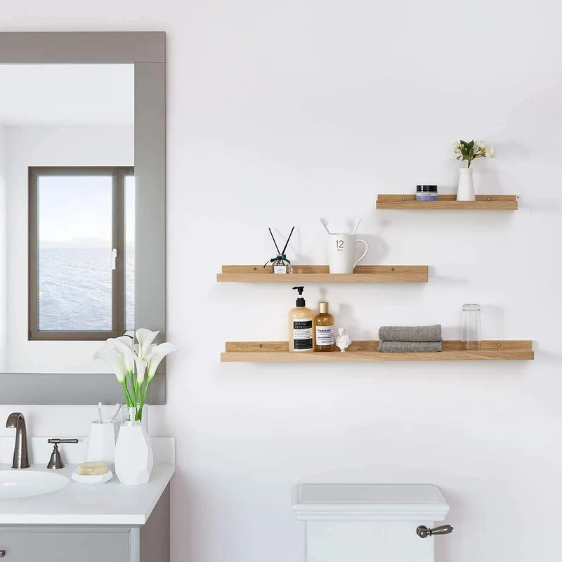 Gieanoo Bilderleiste Holz,30cm Eiche Wandregal Holz 2er-Set Regal Massiv Schweberegal gewürzregal re