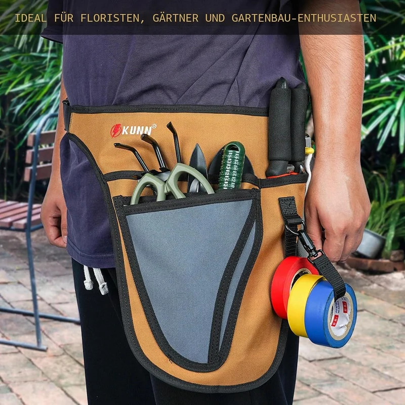KUNN Garten-Werkzeug-Taillengürtel – 4 tiefe Taschen, Werkzeugschürze für Damen und Herren, Allzweck