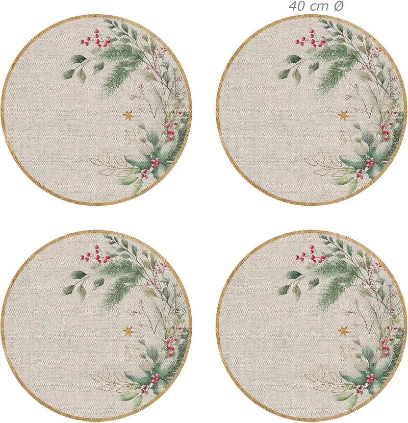 Set mit 4 Einzelstücken, Vinyl, rund, Weihnachtsstrauss, 40 cm
