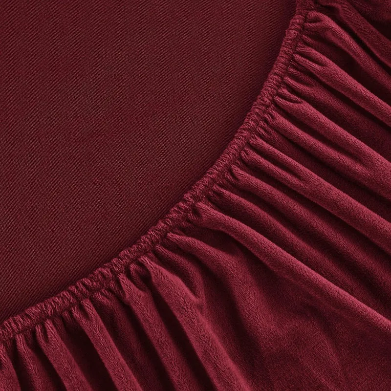 Boqingzhu Flauschige Plüsch Spannbettlaken 200x200cm Rot Weinrot Fleece Flanell Cashmere Touch Spann