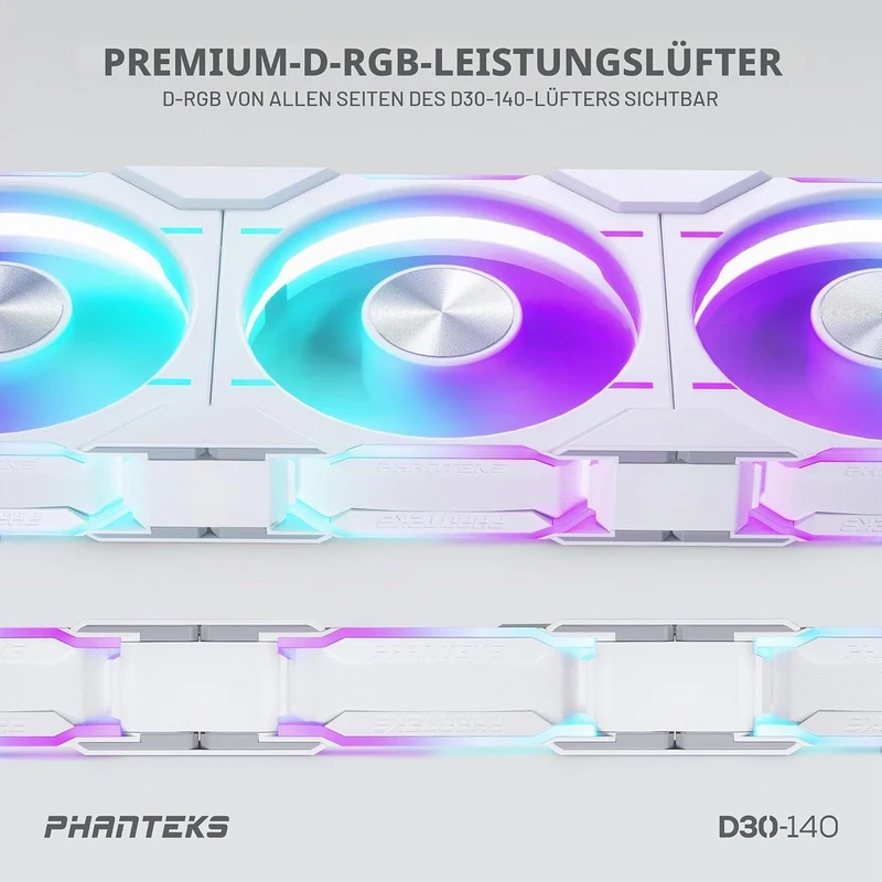 Phanteks D30 PWM Regular Airflow, D-RGB Lüfter - 140mm, weiss Standard x1 Black, Standard x1 Black