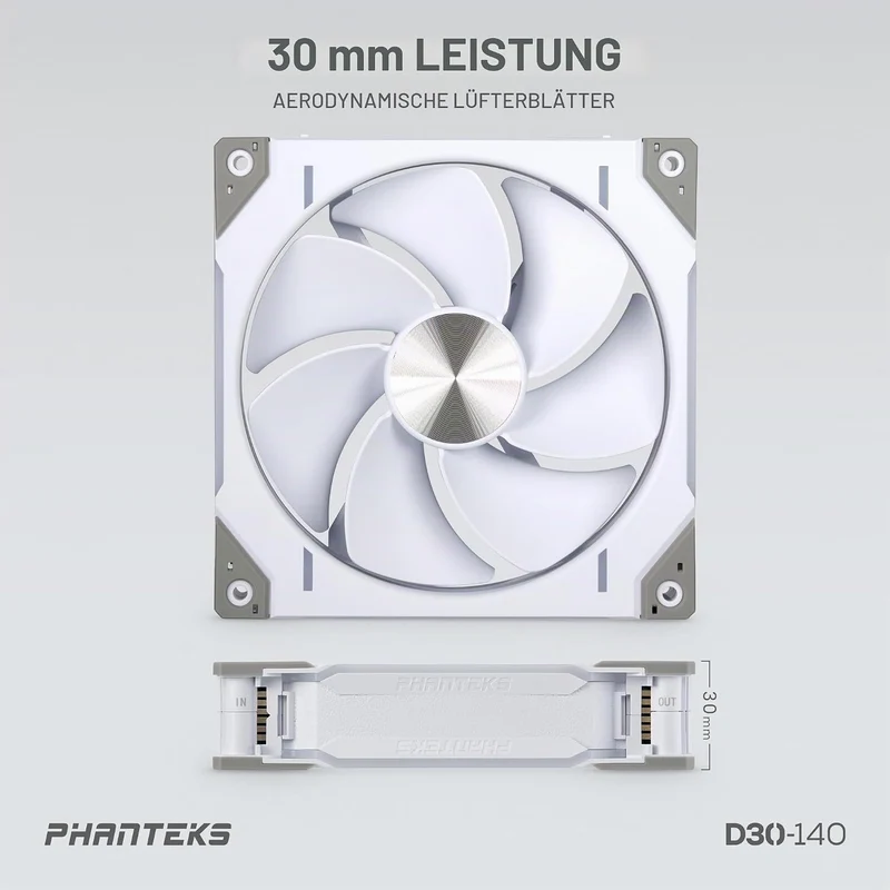Phanteks D30 PWM Regular Airflow, D-RGB Lüfter - 140mm, weiss Standard x1 Black, Standard x1 Black