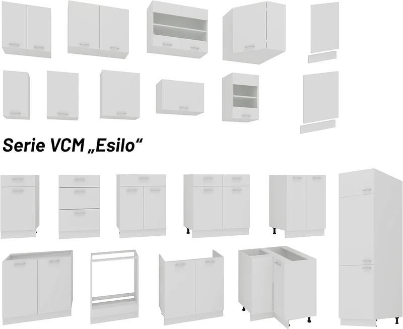 VCM Küchenschrank Breite 60 cm Holztür Hängeschrank Küche Küchenmöbel Esilo Weiss, Weiss