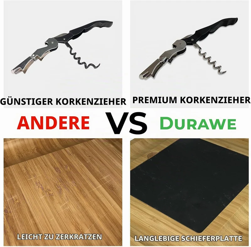 Bambus Käsebrett und Messer-Set Keramik-Schalen Weinöffner – 100% Bio-Holz Serviertablett Charcuteri