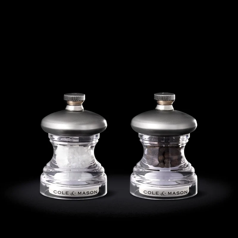 Cole & Mason H302418 Button Salz und Pfeffermühle, 2er Set Manuell, Edelstahl / Acryl, 65mm, Precisi