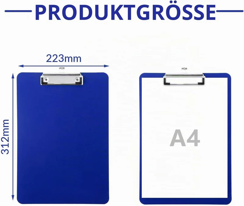 10 Stück Klemmbrett A4, Kunststoff Klemmbretter A4 in Dunkelblau 312 x 223 mm, Flache Clipboard mit