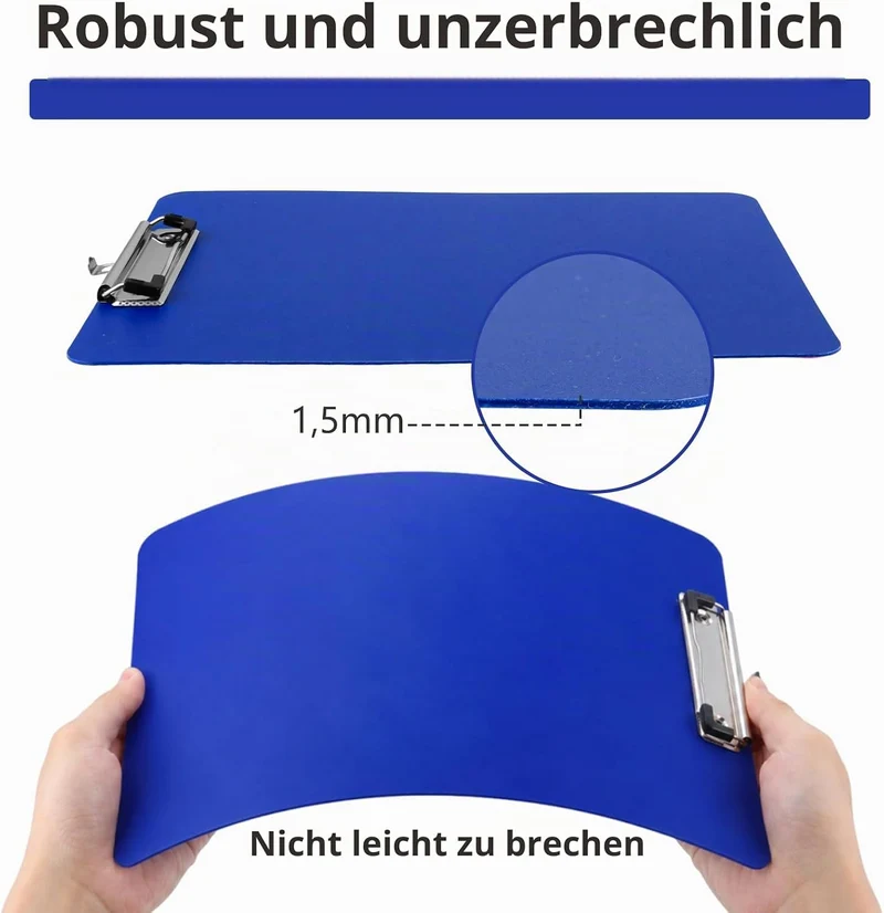 10 Stück Klemmbrett A4, Kunststoff Klemmbretter A4 in Dunkelblau 312 x 223 mm, Flache Clipboard mit