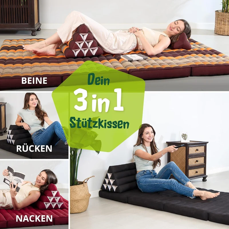 livasia Rückenstützkissen einfarbig, Dreieckskissen für Garten und Balkon, Keilkissen mit Kapok, han