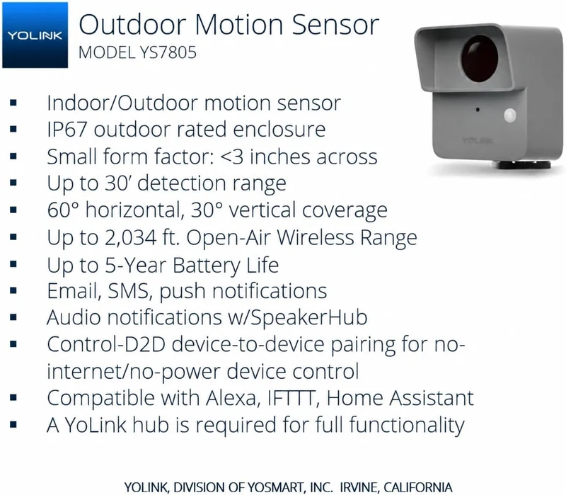 YoLink Smart Outdoor Bewegungsmelder, Trespassing Alarm, Auffahrtsalarm, 1/4 Meilen Reichweite LoRa-