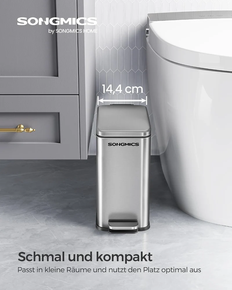 SONGMICS Kosmetikeimer, 5 Liter, Mülleimer Bad, mit Deckel, Tretmülleimer, Abfalleimer klein, schmal
