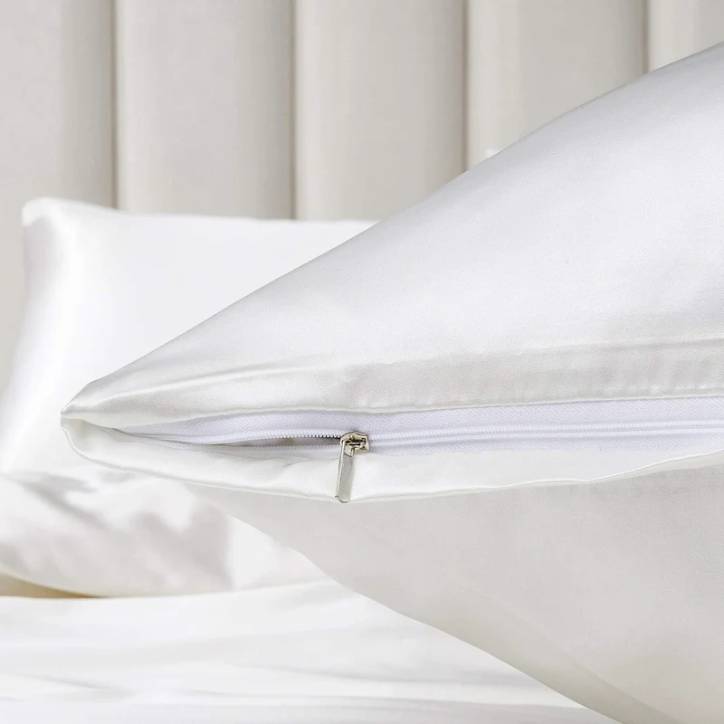 Boqingzhu Bettwäsche Satin Weiss 135x200cm 4Teilig Uni Glatt Seide Glanzsatin Bettwäsche Set 2 Bettb