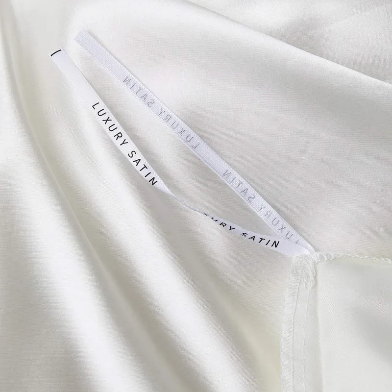 Boqingzhu Bettwäsche Satin Weiss 135x200cm 4Teilig Uni Glatt Seide Glanzsatin Bettwäsche Set 2 Bettb