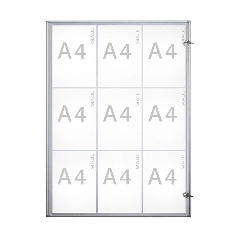 Maul Schaukasten A4 MAULextraslim | Schaukasten Vitrine mit 9 x DIN A4 Seiten | Infotafel mit Alumin