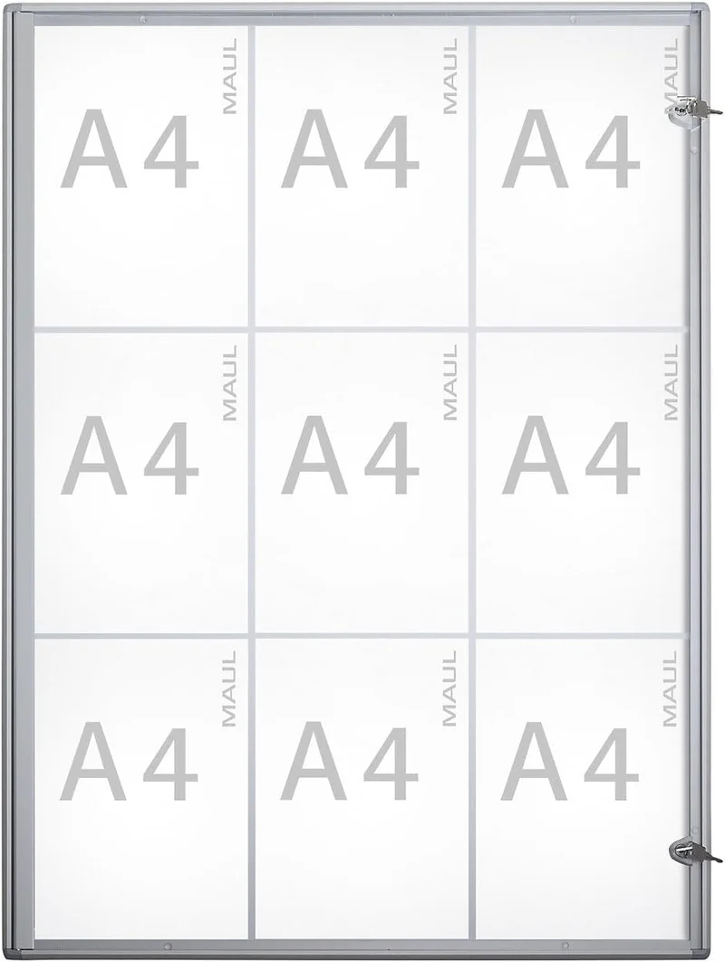 Maul Schaukasten A4 MAULextraslim | Schaukasten Vitrine mit 9 x DIN A4 Seiten | Infotafel mit Alumin