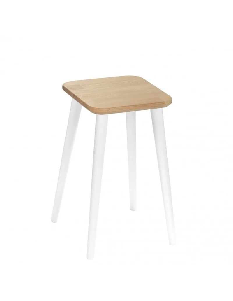 Massiver moderner Hocker aus Eichenholz in quadratischer Form hergestellt in EU (Buchenholz weisse B