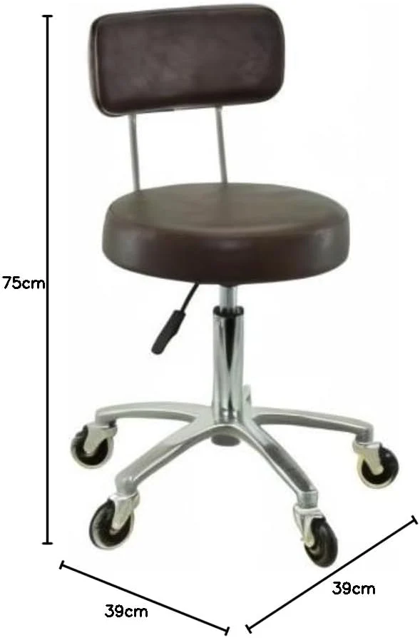VAKON SALON - Premium Rollhocker mit Lehne in braun - Höhenverstellbar von 50 bis 65 cm - Rundsitz -