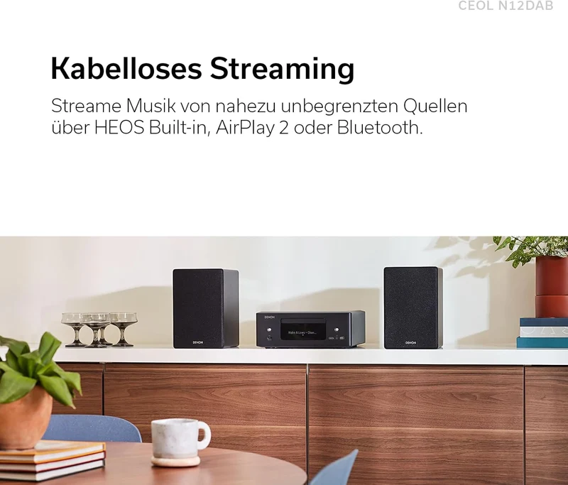 Denon CEOL N-12DAB Kompaktanlage, HiFi Verstärker mit Lautsprechern, CD-Player, Musikstreaming, HEOS