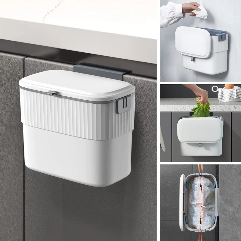 ELPHECO Küchenmülleimer – 1,8 Gallonen Hängender Mülleimer mit Deckel, 7 Liter Wandmülleimer für Küc