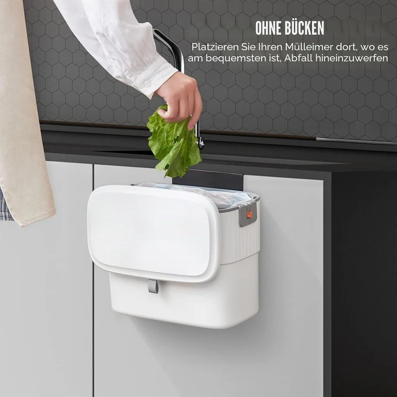 ELPHECO Küchenmülleimer – 1,8 Gallonen Hängender Mülleimer mit Deckel, 7 Liter Wandmülleimer für Küc