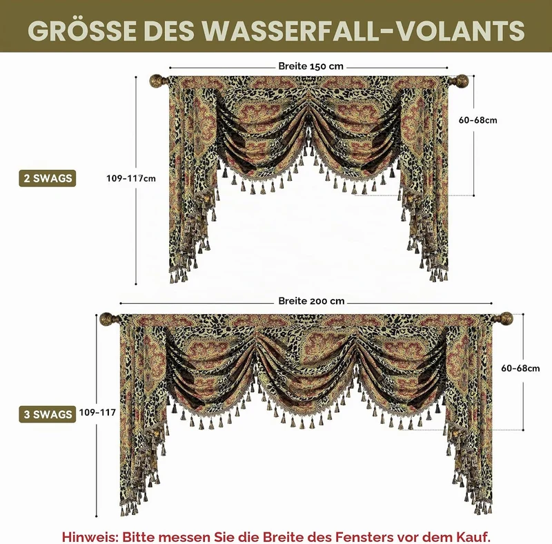 TOPLUXE Swag Volant Vorhang für Schlafzimmer Esszimmer Wohnzimmer Küche, Damast Kurzstore Waterfall