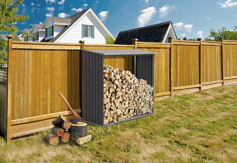 G21 Unterstand für Holz Woh 136-182 x 75 cm Grau Schuppen Holzschuppen, Gartenhäuser, Garten