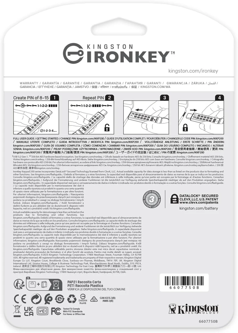 Kingston IronKey Keypad 200 Typ-C Hardware-verschlüsselter USB-Stick FIPS 140-3 Level 3 (ausstehend)