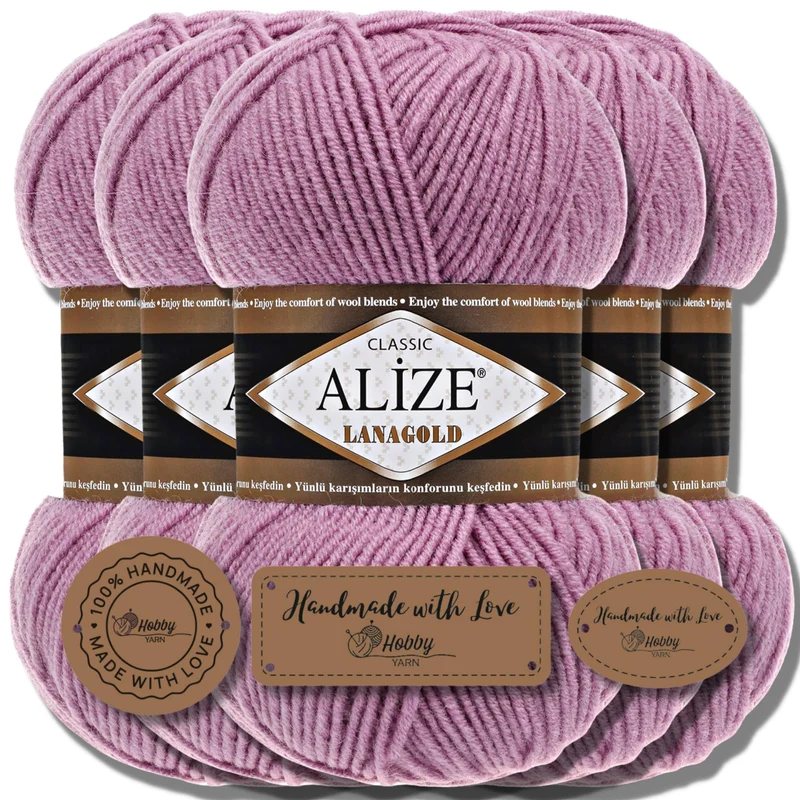 Alize 5 x 100g Lanagold Classic Türkische Premium Wolle Baumwolle und Acryl Uni Handstrickgarne | Ya