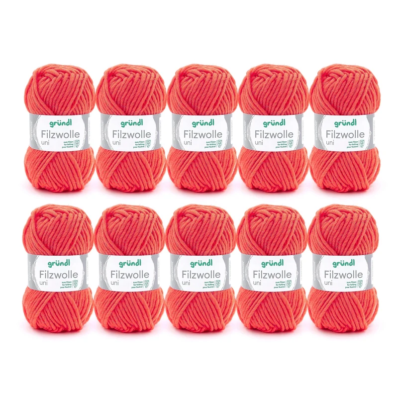 Gründl Filzwolle uni (Wolle zum Filzen, Stricken und Häkeln, Garn aus 100 % Schurwolle, 50 g / 50 m,