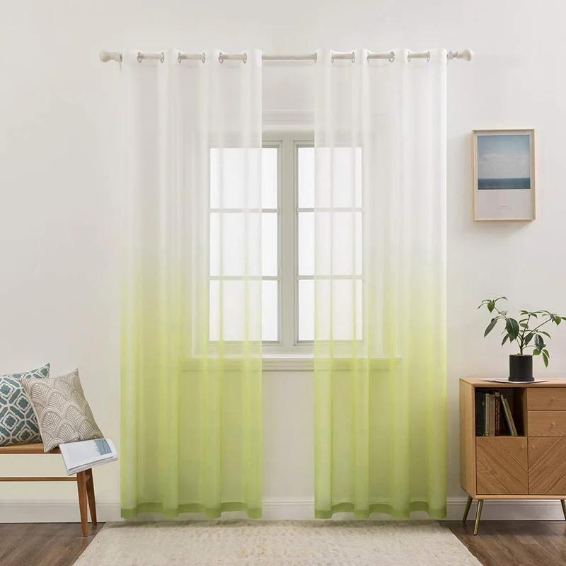 MIULEE Gardinen Transparent Vorhänge Farbverlauf Voile Sheer 2er Set Vorhang mit Ösen Dekoschal Fens