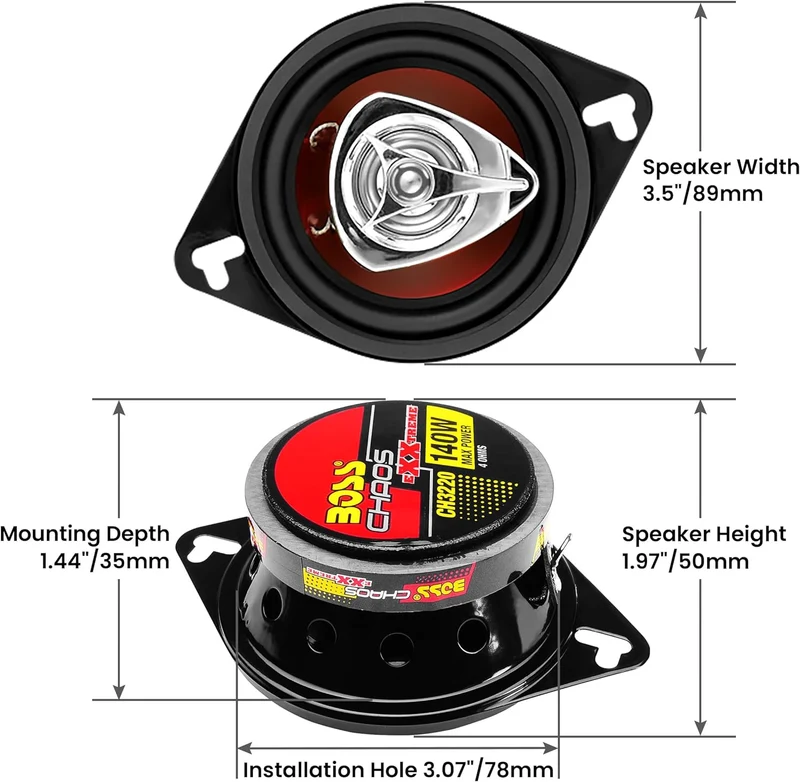 The Wholesale House boss audio ch3220 8cm (3.5") 2-wege-lautsprecher auto 140w 8,9 cm, Rot, 8,9 cm,
