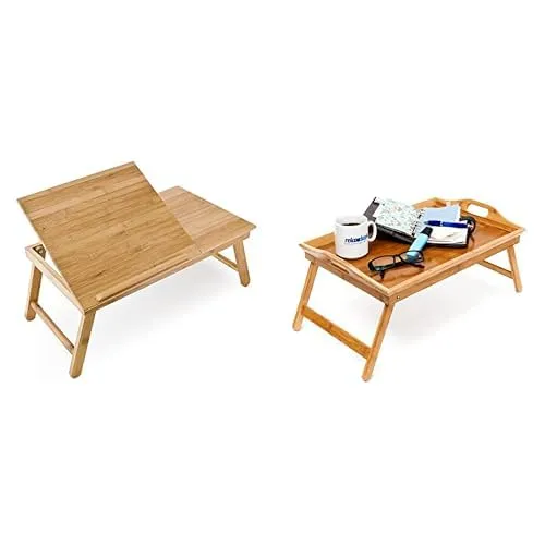Relaxdays Laptoptisch aus Bambus HBT: 24 x 55 x 33 cm Beistelltisch, Natur & Betttablett Bambus H x