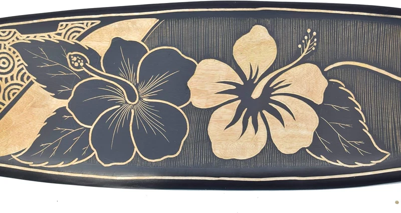 Interlifestyle Surfboard 100cm mit Hibiskus Blumen Motiv Deko Hawaii Holzschild