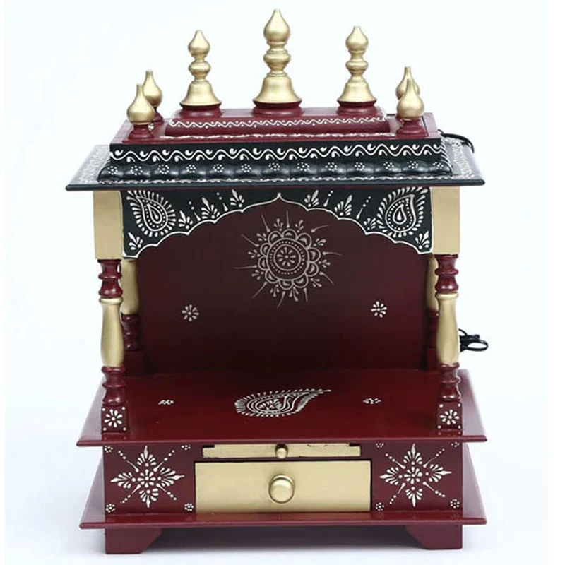 Homecrafts Holz-Heimtempel/Pooja-Ständer/Heimmandap/Mandapam/Pooja-Mandir offen (Farbe-Maroon), mitt